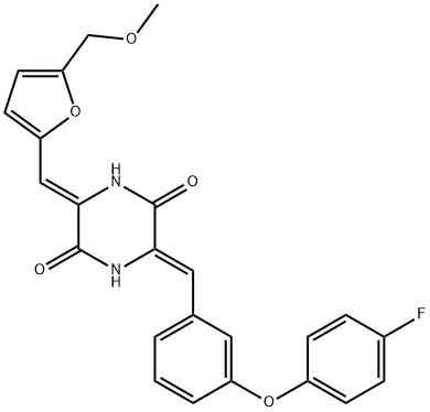 2,5-Piperazinedione, 3-[[3-(4-fluorophenoxy)phenyl]methylene]-6-[[5-(methoxymethyl)-2-furanyl]methylene]-, (3Z,6Z)- Struktur