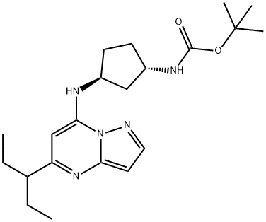 Carbamic acid, N-[(1S,3S)-3-[[5-(1-ethylpropyl)pyrazolo[1,5-a]pyrimidin-7-yl]amino]cyclopentyl]-, 1,1-dimethylethyl ester Struktur