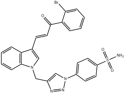 Benzenesulfonamide, 4-[4-[[3-[(1E)-3-(2-bromophenyl)-3-oxo-1-propen-1-yl]-1H-indol-1-yl]methyl]-1H-1,2,3-triazol-1-yl]- Struktur