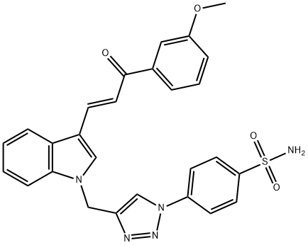 Benzenesulfonamide, 4-[4-[[3-[(1E)-3-(3-methoxyphenyl)-3-oxo-1-propen-1-yl]-1H-indol-1-yl]methyl]-1H-1,2,3-triazol-1-yl]- Struktur