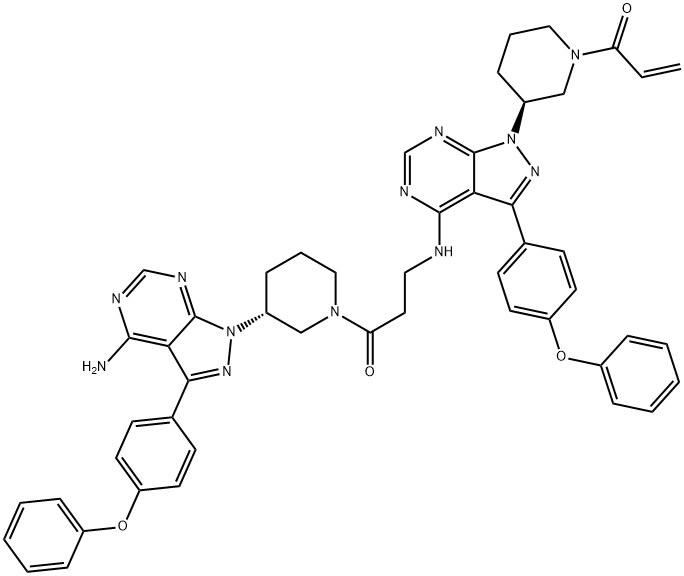 2-Propen-1-one, 1-[(3S)-3-[4-[[3-[(3R)-3-[4-amino-3-(4-phenoxyphenyl)-1H-pyrazolo[3,4-d]pyrimidin-1-yl]-1-piperidinyl]-3-oxopropyl]amino]-3-(4-phenoxyphenyl)-1H-pyrazolo[3,4-d]pyrimidin-1-yl]-1-piperidinyl]- Struktur