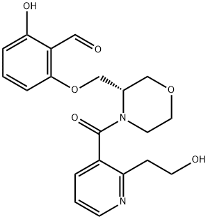 Benzaldehyde, 2-hydroxy-6-[[(3S)-4-[[2-(2-hydroxyethyl)-3-pyridinyl]carbonyl]-3-morpholinyl]methoxy]- Struktur