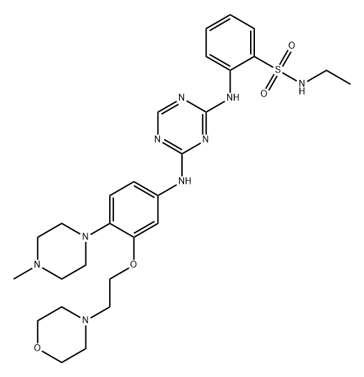 Benzenesulfonamide, N-ethyl-2-[[4-[[4-(4-methyl-1-piperazinyl)-3-[2-(4-morpholinyl)ethoxy]phenyl]amino]-1,3,5-triazin-2-yl]amino]- Struktur