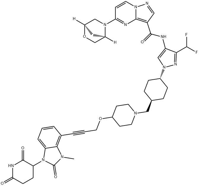 PYRAZOLO[1,5-A]PYRIMIDINE-3-CARBOXAMIDE, N-[3-(DIFLUOROMETHYL)-1-[TRANS-4-[[4-[[3-[1-(2,6-DIOXO-3-PI, 2432994-31-3, 結(jié)構(gòu)式