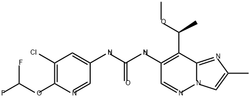 Urea, N-[5-chloro-6-(difluoromethoxy)-3-pyridinyl]-N'-[8-[(1S)-1-methoxyethyl]-2-methylimidazo[1,2-b]pyridazin-7-yl]- Struktur