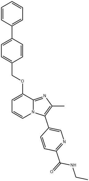 2-Pyridinecarboxamide, 5-[8-([1,1'-biphenyl]-4-ylmethoxy)-2-methylimidazo[1,2-a]pyridin-3-yl]-N-ethyl- Struktur