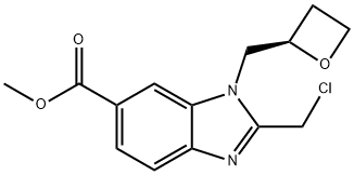 1H-Benzimidazole-6-carboxylic acid, 2-(chloromethyl)-1-[(2R)-2-oxetanylmethyl]-, methyl ester Struktur