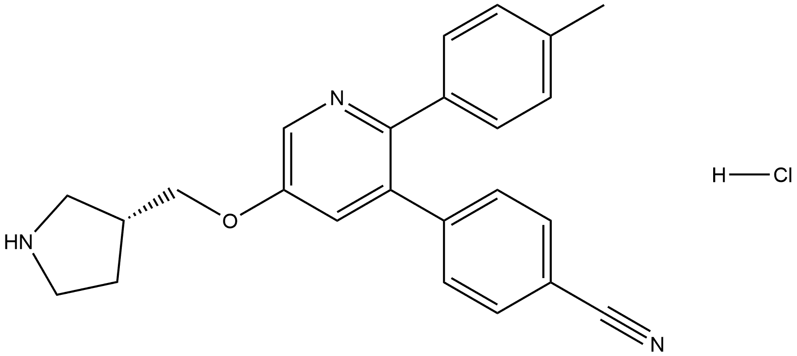 Benzonitrile, 4-[2-(4-methylphenyl)-5-[(3R)-3-pyrrolidinylmethoxy]-3-pyridinyl]-, hydrochloride (1:1) Struktur