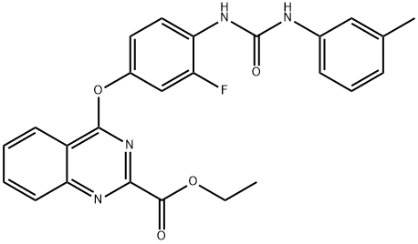 2-Quinazolinecarboxylic acid, 4-[3-fluoro-4-[[[(3-methylphenyl)amino]carbonyl]amino]phenoxy]-, ethyl ester Struktur