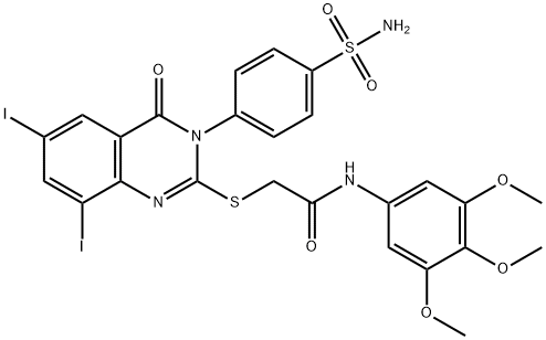 Acetamide, 2-[[3-[4-(aminosulfonyl)phenyl]-3,4-dihydro-6,8-diiodo-4-oxo-2-quinazolinyl]thio]-N-(3,4,5-trimethoxyphenyl)- Struktur