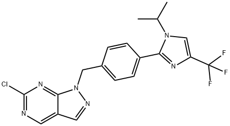 1H-Pyrazolo[3,4-d]pyrimidine, 6-chloro-1-[[4-[1-(1-methylethyl)-4-(trifluoromethyl)-1H-imidazol-2-yl]phenyl]methyl]- Struktur