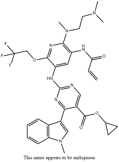 5-Pyrimidinecarboxylic acid, 2-[[6-[[2-(dimethylamino)ethyl]methylamino]-5-[(1-oxo-2-propen-1-yl)amino]-2-(2,2,2-trifluoroethoxy)-3-pyridinyl]amino]-4-(1-methyl-1H-indol-3-yl)-, cyclopropyl ester Struktur