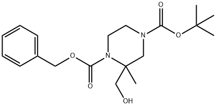 1,4-Piperazinedicarboxylic acid, 2-(hydroxymethyl)-2-methyl-, 4-(1,1-dimethylethyl) 1-(phenylmethyl) ester Struktur