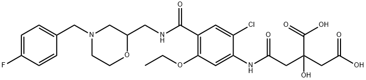 Butanedioic acid, 2-[2-[[2-chloro-5-ethoxy-4-[[[[4-[(4-fluorophenyl)methyl]-2-morpholinyl]methyl]amino]carbonyl]phenyl]amino]-2-oxoethyl]-2-hydroxy- Struktur