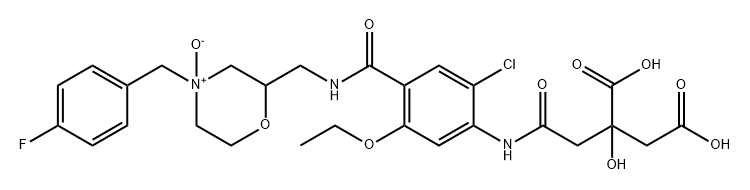 Butanedioic acid, 2-[2-[[2-chloro-5-ethoxy-4-[[[[4-[(4-fluorophenyl)methyl]-4-oxido-2-morpholinyl]methyl]amino]carbonyl]phenyl]amino]-2-oxoethyl]-2-hydroxy- Struktur