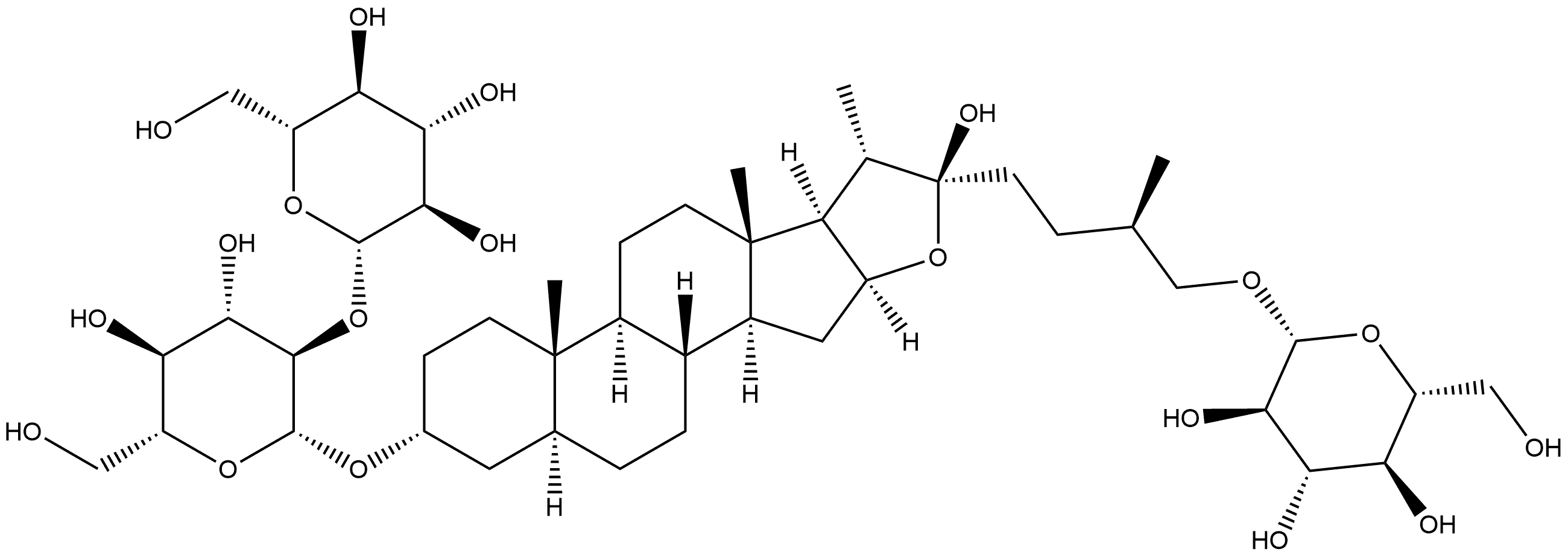 β-D-Glucopyranoside, (3β,5β,22α,25R)-26-(β-D-glucopyranosyloxy)-22-hydroxyfurostan-3-yl 2-O-β-D-glucopyranosyl- Struktur