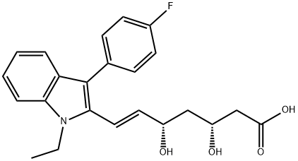 6-Heptenoic acid, 7-[1-ethyl-3-(4-fluorophenyl)-1H-indol-2-yl]-3,5-dihydroxy-, (3R,5S,6E)- Struktur