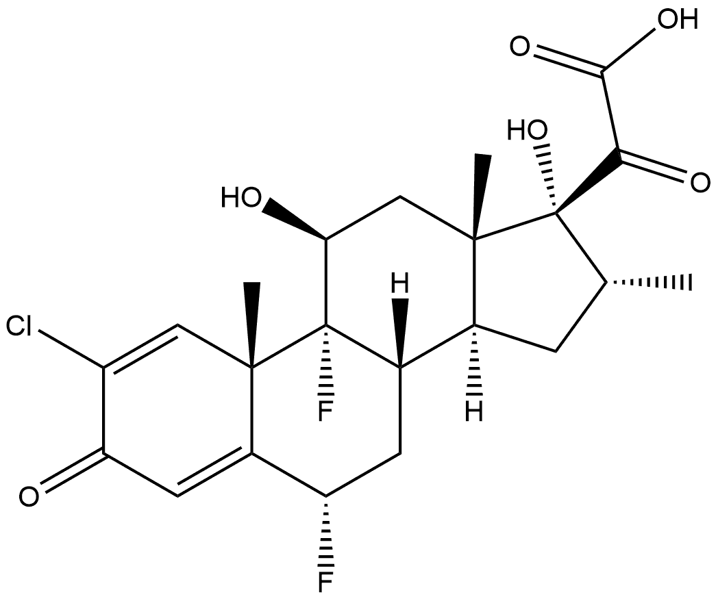 Pregna-1,4-dien-21-oic acid, 2-chloro-6,9-difluoro-11,17-dihydroxy-16-methyl-3,20-dioxo-, (6α,11β,16α)- Struktur