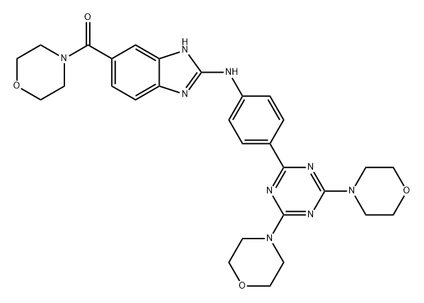 Methanone, [2-[[4-(4,6-di-4-morpholinyl-1,3,5-triazin-2-yl)phenyl]amino]-1H-benzimidazol-6-yl]-4-morpholinyl- Struktur