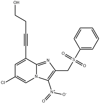 3-Butyn-1-ol, 4-[6-chloro-3-nitro-2-[(phenylsulfonyl)methyl]imidazo[1,2-a]pyridin-8-yl]- Struktur