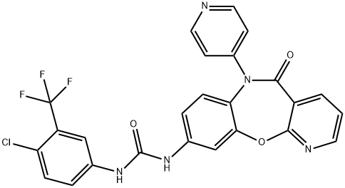 Urea, N-[4-chloro-3-(trifluoromethyl)phenyl]-N'-[5,6-dihydro-5-oxo-6-(4-pyridinyl)pyrido[2,3-b][1,5]benzoxazepin-9-yl]- Struktur