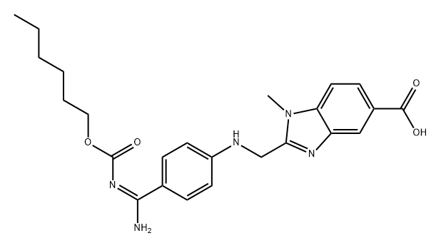 1H-Benzimidazole-5-carboxylic acid, 2-[[[4-[(E)-amino[[(hexyloxy)carbonyl]imino]methyl]phenyl]amino]methyl]-1-methyl- Struktur