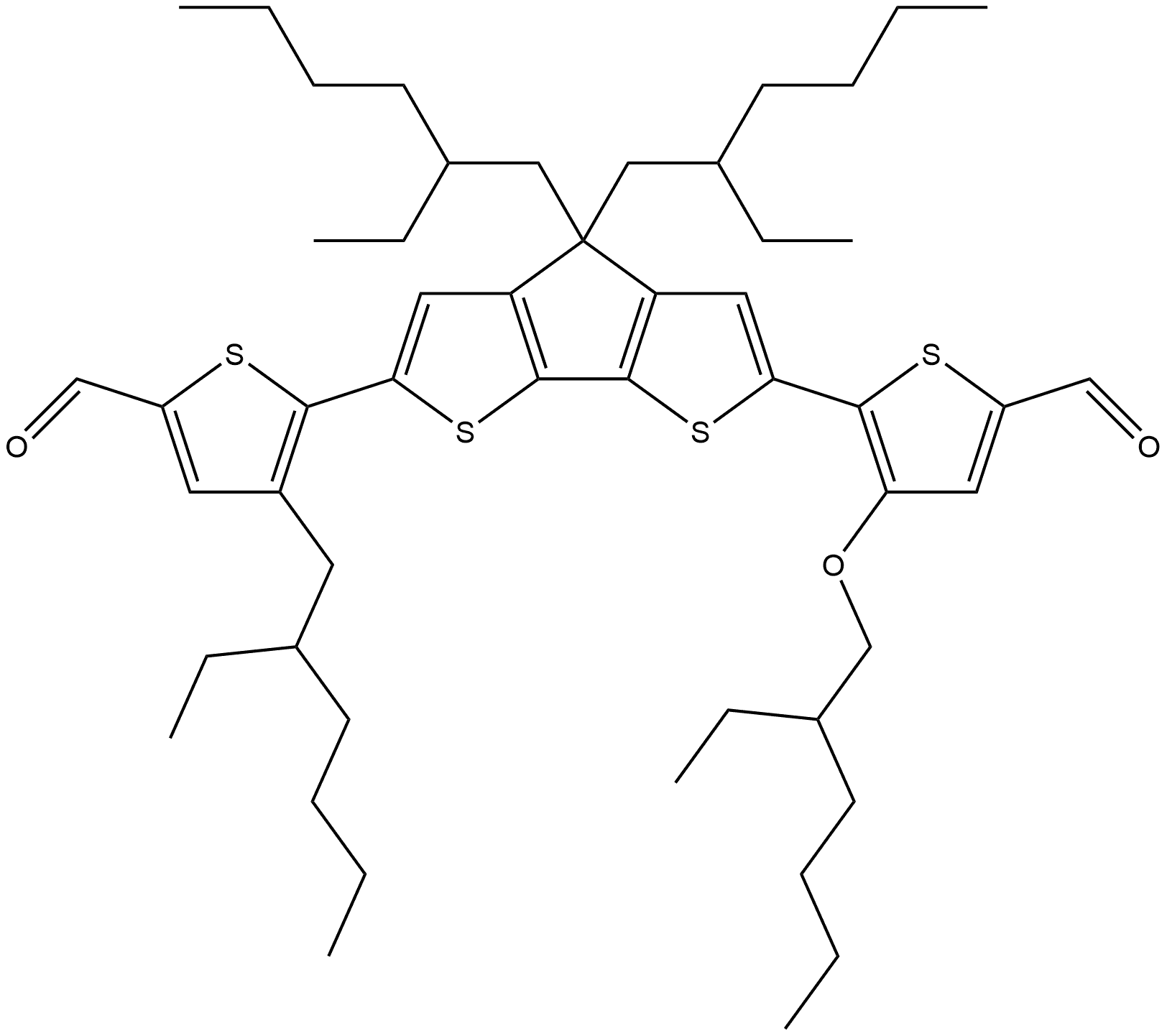 5,5'-(4-(2-ethylhexyl)-4-(2-ethylpentyl)-4H-cyclopenta[2,1-b:3,4-b']dithiophene-2,6-diyl)bis(3-((2-ethylhexyl)oxy)thiophene-2-carbaldehyde) Struktur