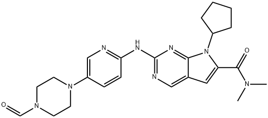 7H-Pyrrolo[2,3-d]pyrimidine-6-carboxamide, 7-cyclopentyl-2-[[5-(4-formyl-1-piperazinyl)-2-pyridinyl]amino]-N,N-dimethyl- Struktur