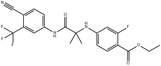 Benzoic acid, 4-[[2-[[4-cyano-3-(trifluoromethyl)phenyl]amino]-1,1-dimethyl-2-oxoethyl]amino]-2-fluoro-, ethyl ester Struktur