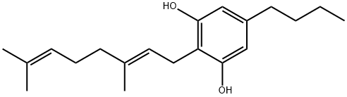 1,3-Benzenediol, 5-butyl-2-[(2E)-3,7-dimethyl-2,6-octadien-1-yl]- Struktur