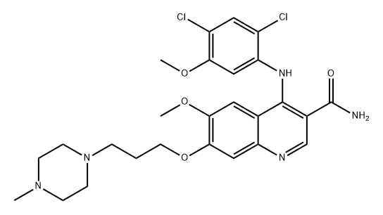 3-Quinolinecarboxamide, 4-[(2,4-dichloro-5-methoxyphenyl)amino]-6-methoxy-7-[3-(4-methyl-1-piperazinyl)propoxy]- Struktur