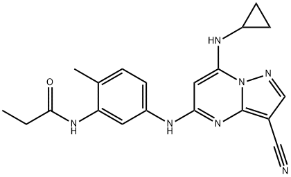 Propanamide, N-[5-[[3-cyano-7-(cyclopropylamino)pyrazolo[1,5-a]pyrimidin-5-yl]amino]-2-methylphenyl]- Struktur