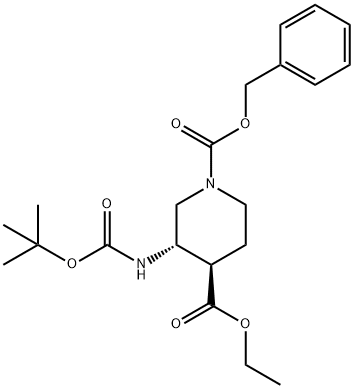 (3S,4R)-3-tert-Butoxycarbonylamino-piperidine-1,4-dicarboxylic acid 1-benzyl ester 4-ethyl ester Struktur