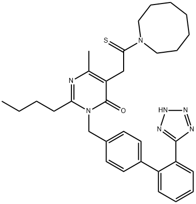 4(3H)-Pyrimidinone, 2-butyl-5-[2-(hexahydro-1(2H)-azocinyl)-2-thioxoethyl]-6-methyl-3-[[2'-(2H-tetrazol-5-yl)[1,1'-biphenyl]-4-yl]methyl]- Struktur