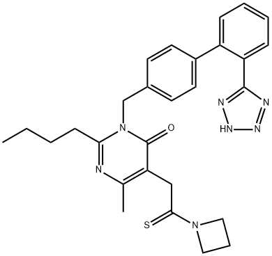 4(3H)-Pyrimidinone, 5-[2-(1-azetidinyl)-2-thioxoethyl]-2-butyl-6-methyl-3-[[2'-(2H-tetrazol-5-yl)[1,1'-biphenyl]-4-yl]methyl]- Struktur