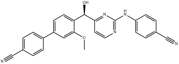 [1,1'-Biphenyl]-4-carbonitrile, 4'-[(R)-[2-[(4-cyanophenyl)amino]-4-pyrimidinyl]hydroxymethyl]-3'-methoxy- Struktur