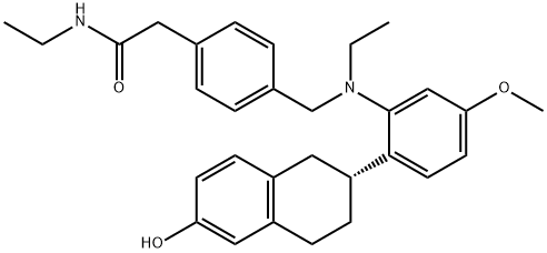 Benzeneacetamide, N-ethyl-4-[[ethyl[5-methoxy-2-[(2R)-1,2,3,4-tetrahydro-6-hydroxy-2-naphthalenyl]phenyl]amino]methyl]- Struktur