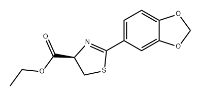 4-Thiazolecarboxylic acid, 2-(1,3-benzodioxol-5-yl)-4,5-dihydro-, ethyl ester, (4R)- Struktur