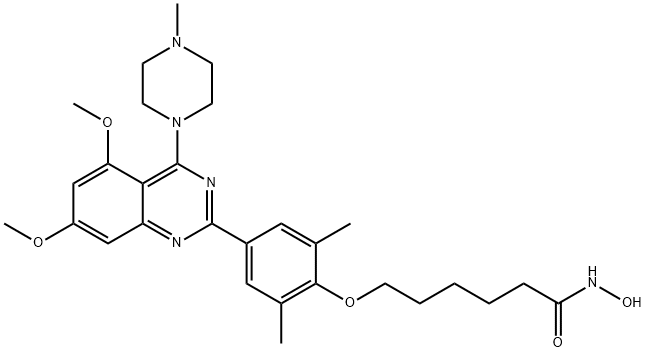 Hexanamide, 6-[4-[5,7-dimethoxy-4-(4-methyl-1-piperazinyl)-2-quinazolinyl]-2,6-dimethylphenoxy]-N-hydroxy- Struktur