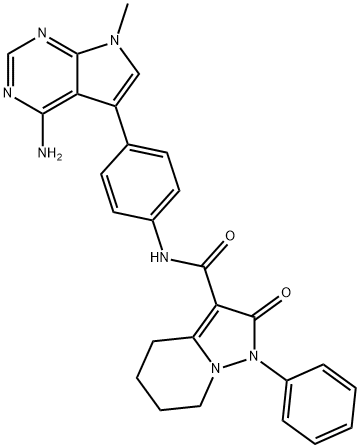 Pyrazolo[1,5-a]pyridine-3-carboxamide, N-[4-(4-amino-7-methyl-7H-pyrrolo[2,3-d]pyrimidin-5-yl)phenyl]-1,2,4,5,6,7-hexahydro-2-oxo-1-phenyl- Struktur