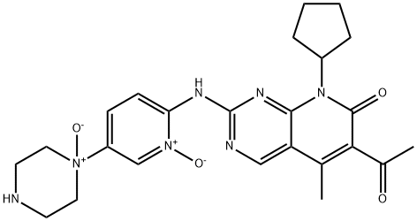 Pyrido[2,3-d]pyrimidin-7(8H)-one, 6-acetyl-8-cyclopentyl-5-methyl-2-[[1-oxido-5-(1-oxido-1-piperazinyl)-2-pyridinyl]amino]- Struktur