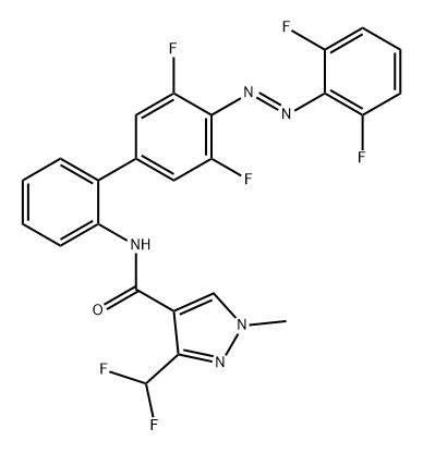 1H-Pyrazole-4-carboxamide, 3-(difluoromethyl)-N-[4'-[(1E)-2-(2,6-difluorophenyl)diazenyl]-3',5'-difluoro[1,1'-biphenyl]-2-yl]-1-methyl- Struktur