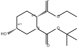 1,2-Piperidinedicarboxylic acid, 5-hydroxy-, 1-(1,1-dimethylethyl) 2-ethyl ester, (2R,5R)-rel- Struktur