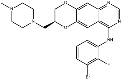 (7S)-N-(3-Bromo-2-fluorophenyl)-7,8-dihydro-7-[(4-methyl-1-piperazinyl)methyl][1,4]dioxino[2,3-g]quinazolin-4-amine Struktur