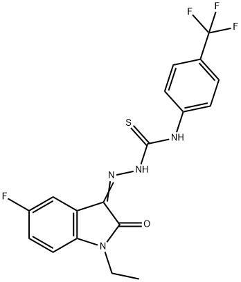 Hydrazinecarbothioamide, 2-(1-ethyl-5-fluoro-1,2-dihydro-2-oxo-3H-indol-3-ylidene)-N-[4-(trifluoromethyl)phenyl]- Struktur