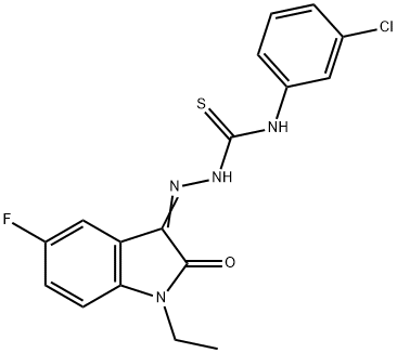 Hydrazinecarbothioamide, N-(3-chlorophenyl)-2-(1-ethyl-5-fluoro-1,2-dihydro-2-oxo-3H-indol-3-ylidene)- Struktur