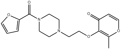 4H-Pyran-4-one, 3-[2-[4-(2-furanylcarbonyl)-1-piperazinyl]ethoxy]-2-methyl- Struktur