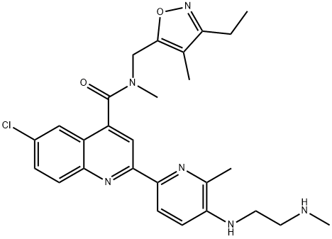 6-Chloro-N-[(3-ethyl-4-methyl-5-isoxazolyl)methyl]-N-methyl-2-[6-methyl-5-[[2-(methylamino)ethyl]amino]-2-pyridinyl]-4-quinolinecarboxamide Struktur