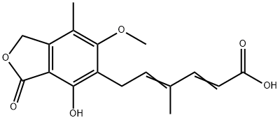 2,4-Hexadienoic acid, 6-(1,3-dihydro-4-hydroxy-6-methoxy-7-methyl-3-oxo-5-isobenzofuranyl)-4-methyl- Struktur