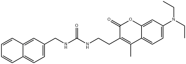 Urea, N-[2-[7-(diethylamino)-4-methyl-2-oxo-2H-1-benzopyran-3-yl]ethyl]-N'-(2-naphthalenylmethyl)- Struktur